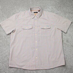 Orvis Seersucker Shirt Mens XL Orange/Blue Active Fit Poly/Nylon S/S Button Down
